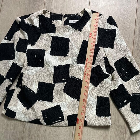 L.K. Bennett Nadine Textured Top Women's Size 4 Black Cream Office Work Evening - Picture 8 of 10